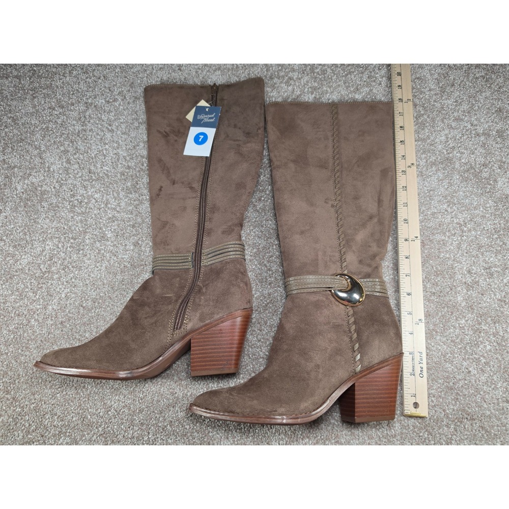 Universal Thread Women Gray Rio Faux Suede Knee High Boots Pointed Toe Heel 7